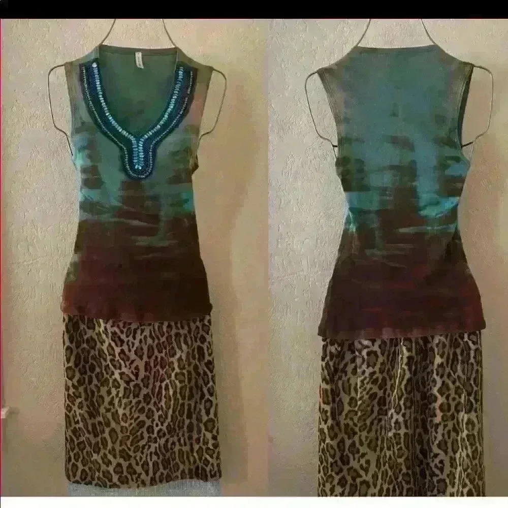 NWOT Vintage Leopard Skirt W/ Beaded Fringe Sm ❤️ - Picture 7 of 7
